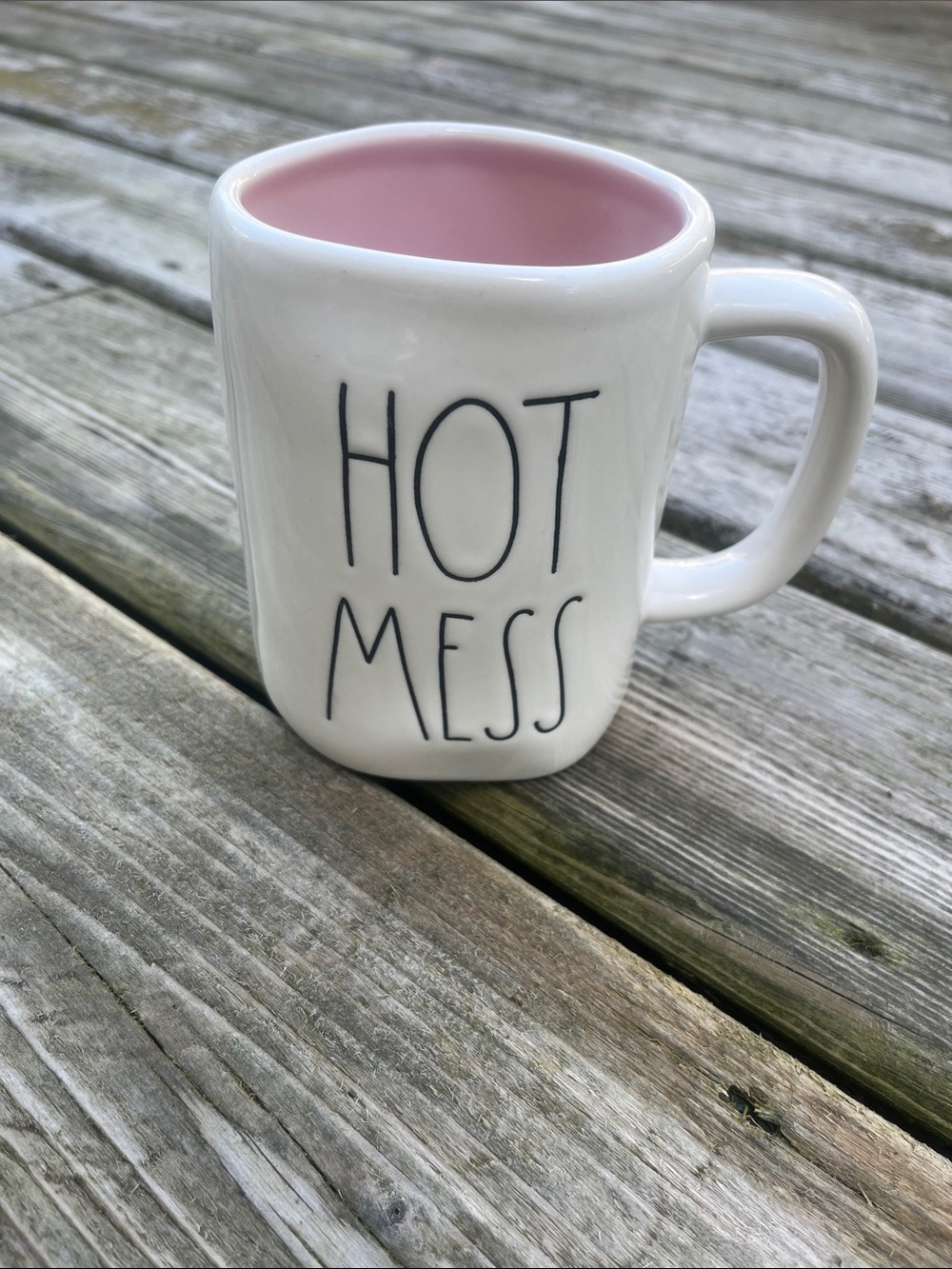 Retired Rae Dunn 'HOT MESS' Ceramic Mug with Pink Interior